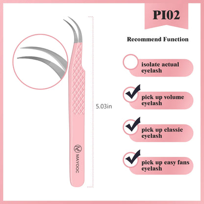 MAYOOC Eyelash Tweezers With Fiber Tips Stainless Steel High Precision Tweezer Volume Fans lash Tweezer Makeup Tools Custom Logo