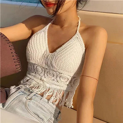 Women's Crochet Knit Swimsuit Bathing Suits Cover up Vest Top Hollow Out Beachwear Crop Tank Tops