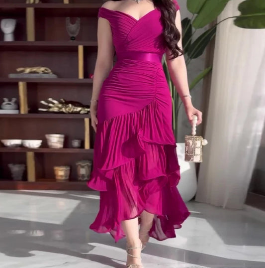 Womens Dresses 2025 Spring New Sweet Style Solid Color High Waist Ruched V-Neck Sleeveless Casual Ruffle Hem Daily Long Dress