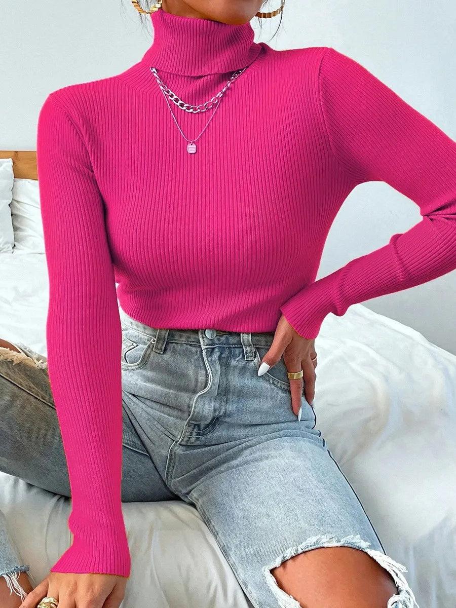 2025 Autumn Winter Women Knit Solid Turtleneck Pull Sweater Casual Rib Jumper Tops Female Home Pullover Y2K Clothing - MauBai