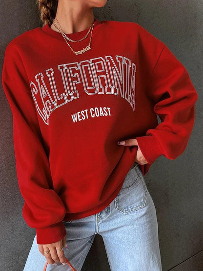 Korean Trend Woman Sweatshirts California West Coast Print Female hoodie Long Sleeves O-neck Pullovers Sporty and Rich Clothing - MauBai