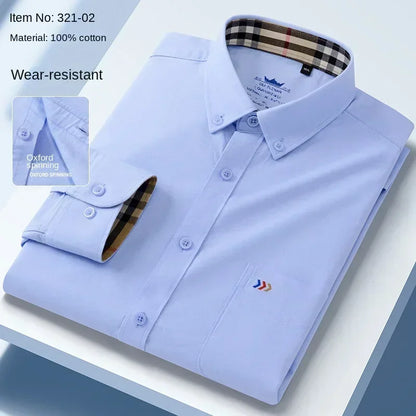 100%cotton two-color Oxford shirt  long sleeve embroidered casual white dress shirt men without pockets cotton casual shirt men