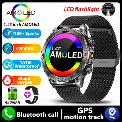 1ATM Waterproof Outdoor Military SmartWatch Men 450 MAh Battery Compass Health Monitoring Bluetooth Calling Smart Watch 2024 New