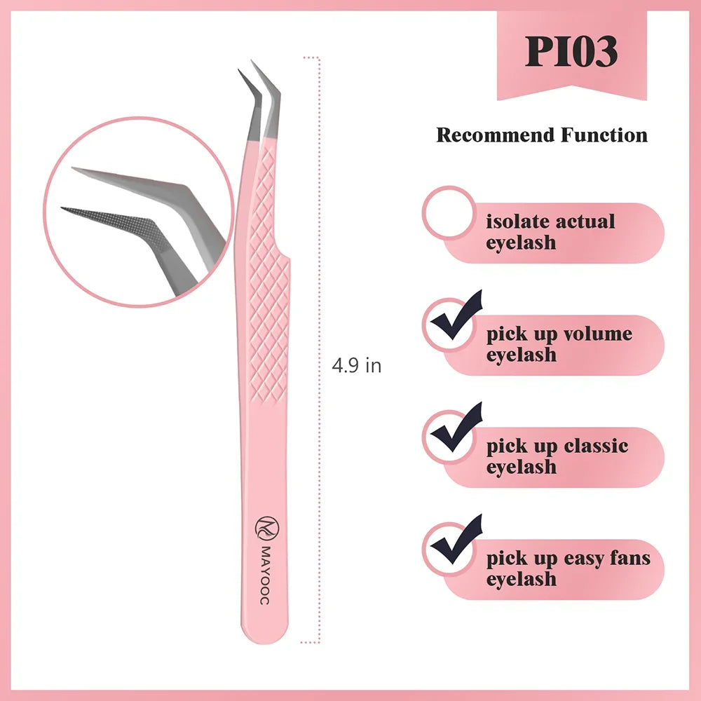 MAYOOC Eyelash Tweezers With Fiber Tips Stainless Steel High Precision Tweezer Volume Fans lash Tweezer Makeup Tools Custom Logo