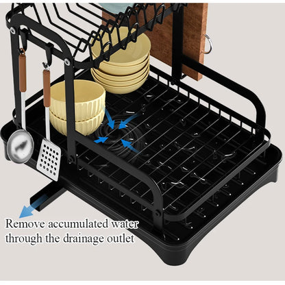 2 Tier Dish Bowl Drainer Storage Rack Kitchen Organizer with Drain Basket Countertop Dinnerware Organizer Drainboard