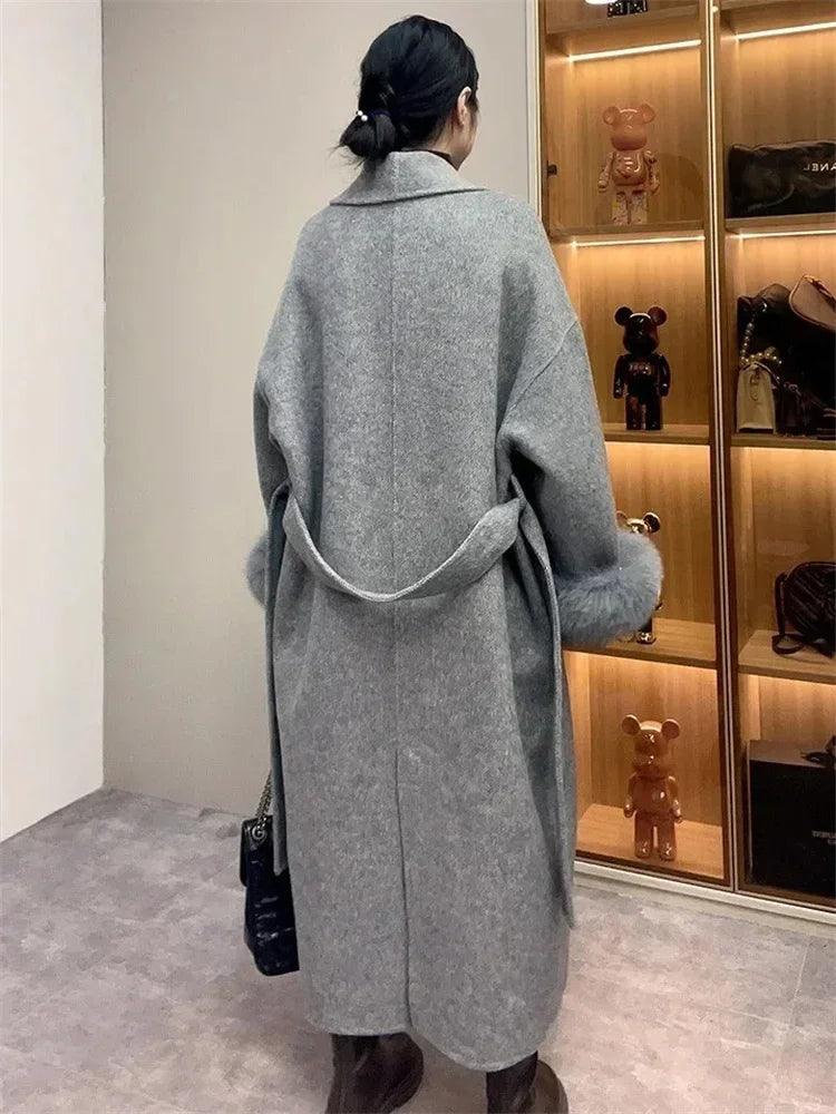 Tossy Female Winter Lace-Up Overcoat Fur Fluffy Lapel Long Sleeve High Street Fashion Clothes Bandage Women's Jackets Overcoat - MauBai