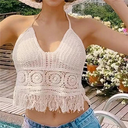 Women's Crochet Knit Swimsuit Bathing Suits Cover up Vest Top Hollow Out Beachwear Crop Tank Tops