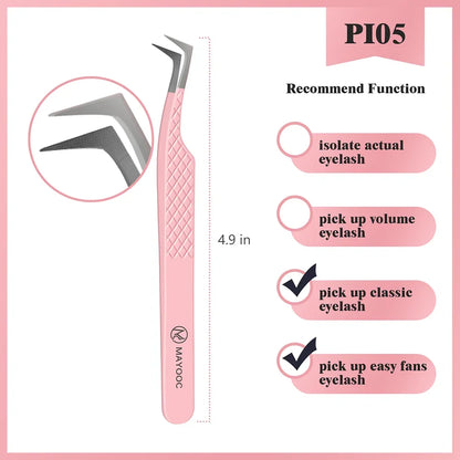 MAYOOC Eyelash Tweezers With Fiber Tips Stainless Steel High Precision Tweezer Volume Fans lash Tweezer Makeup Tools Custom Logo