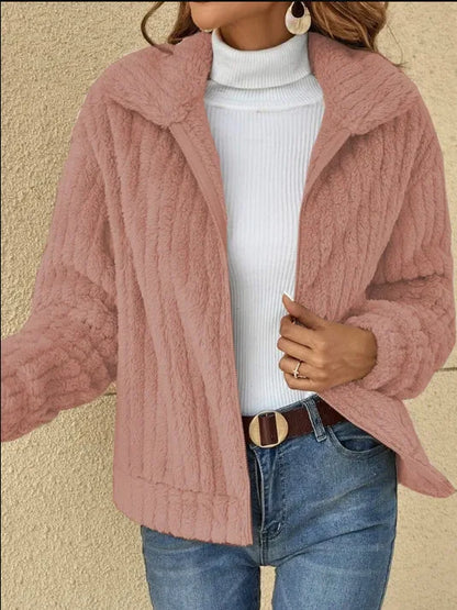 Women Fleece Basic Jacket Casual Female Turn Down Collar Teddy Pit Warm Zip Up Short Coats FYY-90089