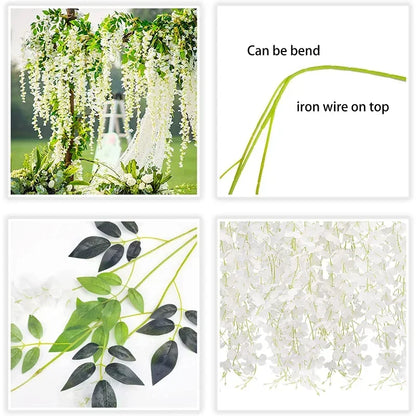 12pcs Artificial Wisteria Flowers Ratta Extra Long Thick Vine Hanging Garland Silk Wisteria Garland for Home Party Wedding Decor