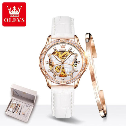 OLEVS 6622 Butterfly Dial Luxury Mechanical Watch For Women Hollow Ceramic Strap Wristwatch Waterproof Original Woman Watches