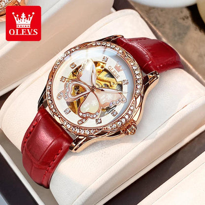 OLEVS 6622 Butterfly Dial Luxury Mechanical Watch For Women Hollow Ceramic Strap Wristwatch Waterproof Original Woman Watches