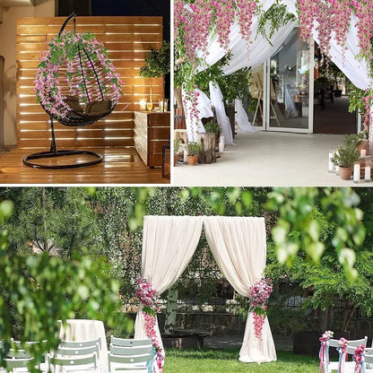 12PCs Wisteria Artificial Flowers Hanging Garland Vine Rattan Fake Flower String Silk Flowers for Home Garden Wedding Decoration