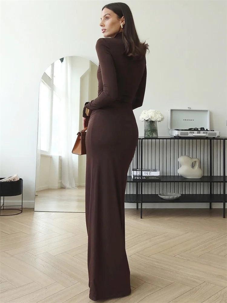 Tossy Fashion Pleated Bandage Long Dress For Women High Waist Slim Patchwork Long Sleeve Elegant Commute Women's Maxi Dress 2025 - MauBai