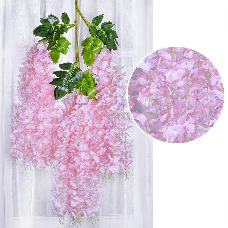 12pcs Artificial Wisteria Flowers Ratta Extra Long Thick Vine Hanging Garland Silk Wisteria Garland for Home Party Wedding Decor