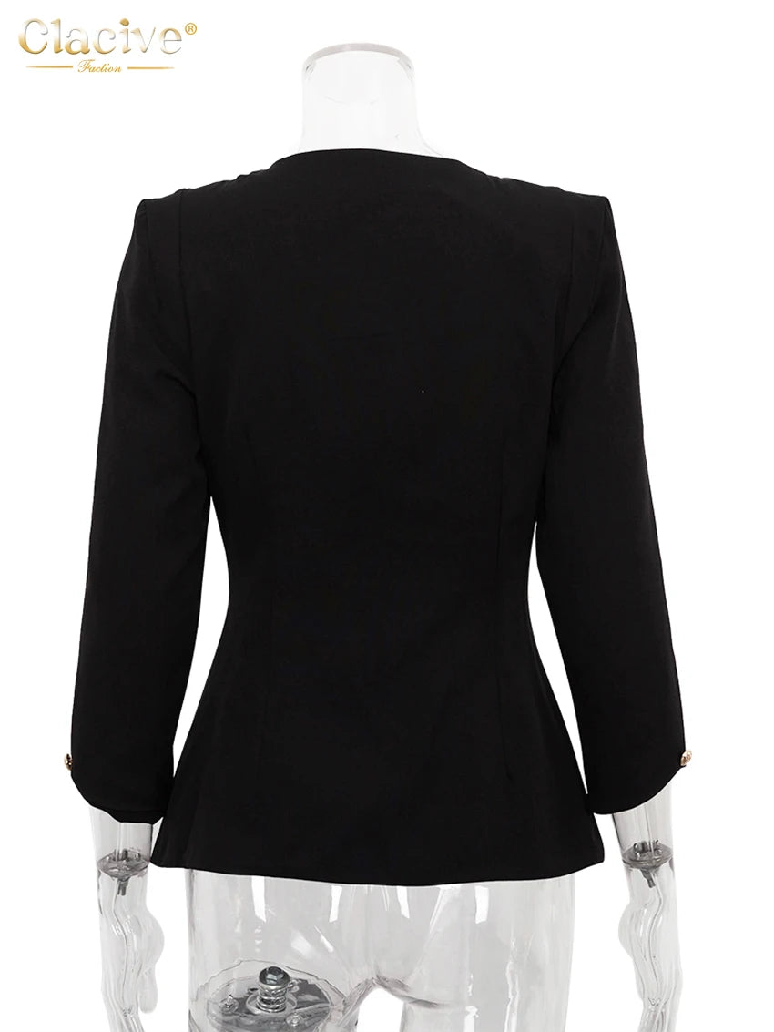 Clacive Bodycon Black Office Women's Shirt Fashion Square Collar Long Sleeve Shirts Elegant Classic Solid Tops Female Clothing