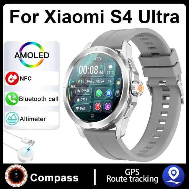 New For Xiaomi S4 Ultra Outdoor Sports Smart Watch Men 1.53 inch AMOLED NFC GPS Compass Heart rate Waterproof BT Call Smartwatch