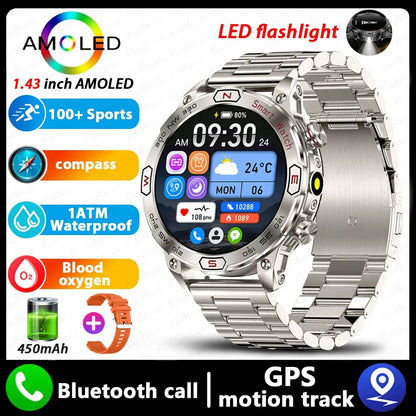 1ATM Waterproof Outdoor Military SmartWatch Men 450 MAh Battery Compass Health Monitoring Bluetooth Calling Smart Watch 2024 New