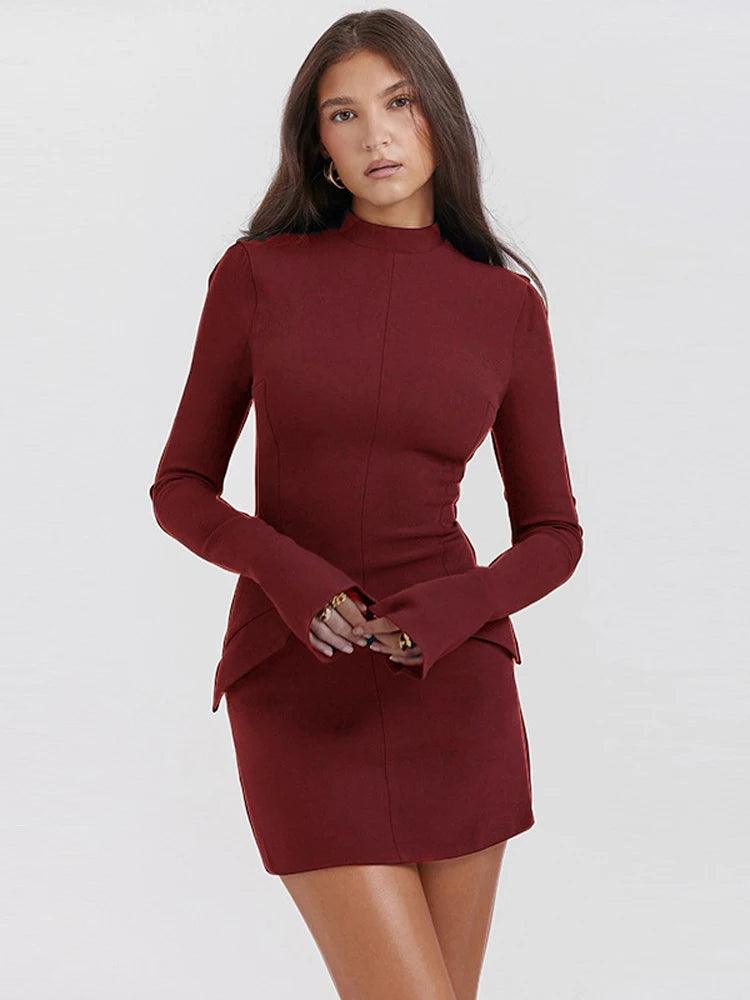 Tossy Patchwork Solid High Waist Mini Dress Female Fashion Long Sleeve Autumn 2023 Pocket Slim Dress Casual Women's Dress New - MauBai