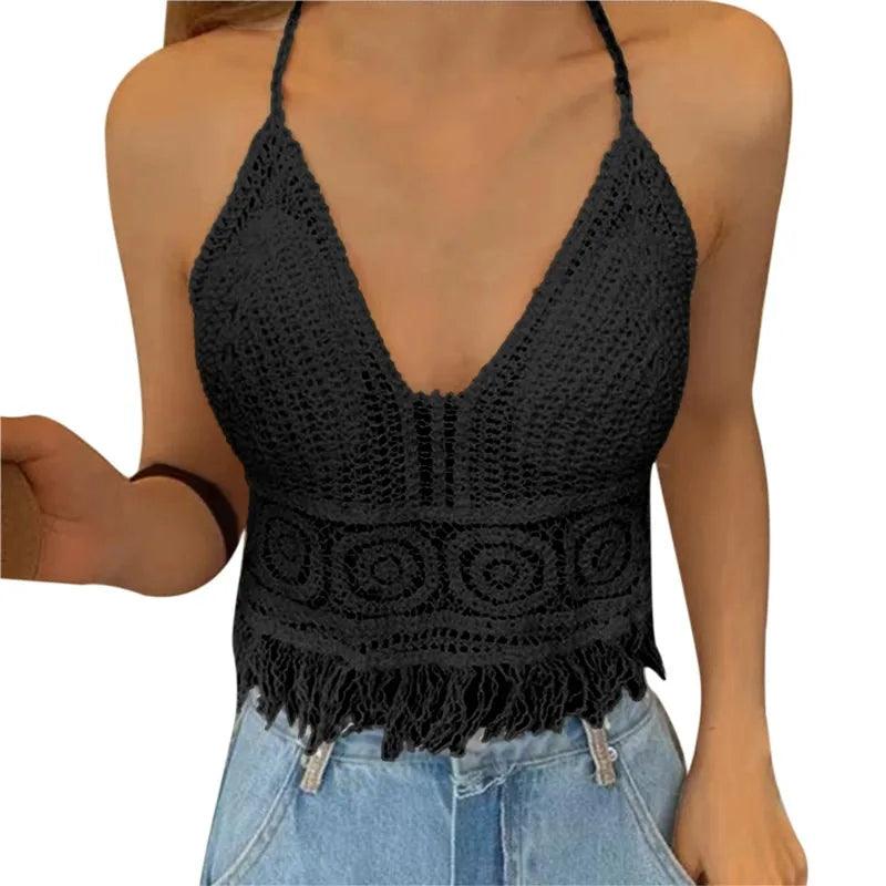 Women's Crochet Knit Swimsuit Bathing Suits Cover up Vest Top Hollow Out Beachwear Crop Tank Tops