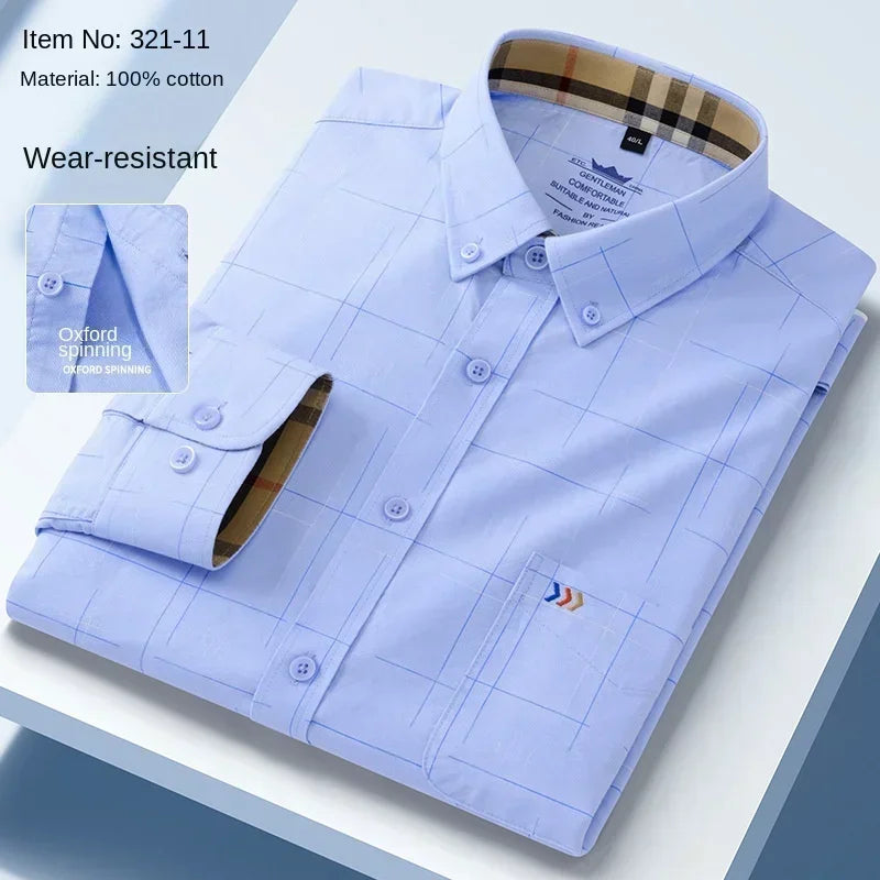 100%cotton two-color Oxford shirt  long sleeve embroidered casual white dress shirt men without pockets cotton casual shirt men