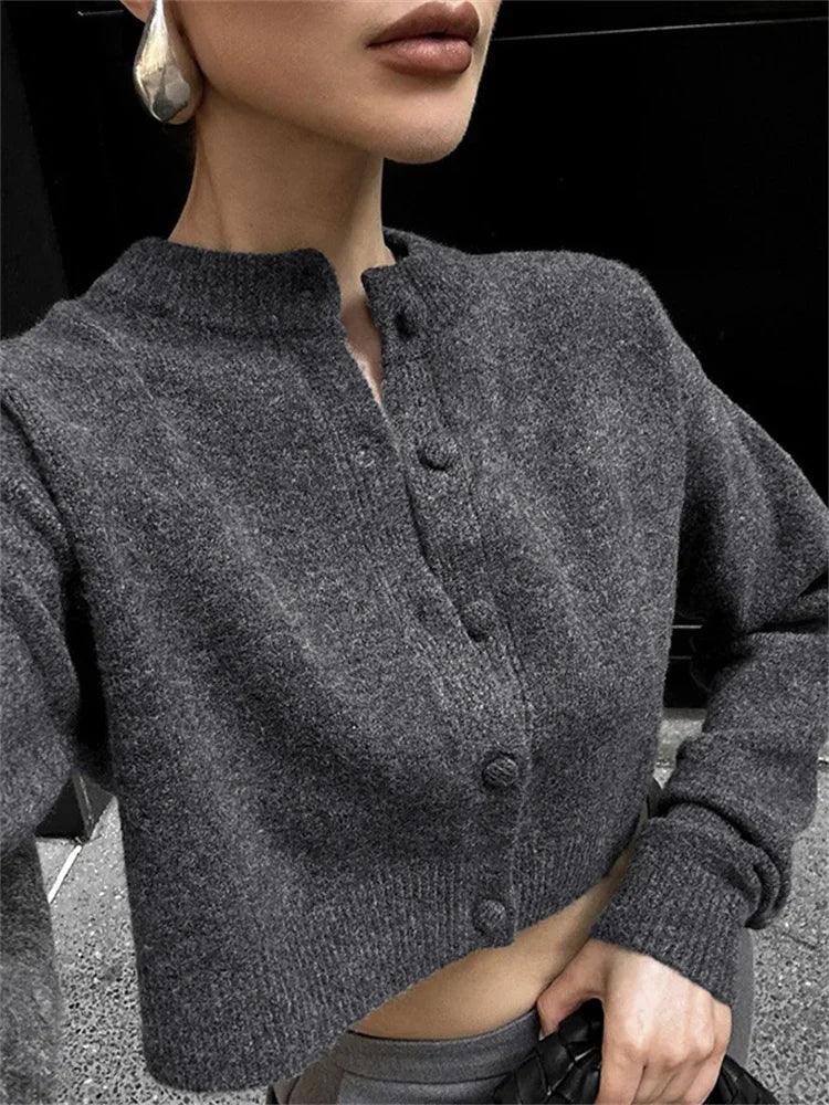 Tossy Knit Cardigan Sweater Female Long Sleeve Cropped Solid Top Streetwear Casual Patchwork Commute Top Women Knitwear Cardigan - MauBai