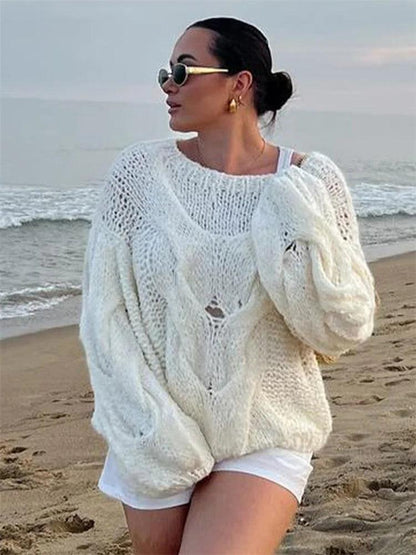 Tossy Casual Knitwear Sweater Pullover Female Loose Fashion See-Through Autumn 2024 Beach Holiday Clothes Women's Knit Pullover - MauBai