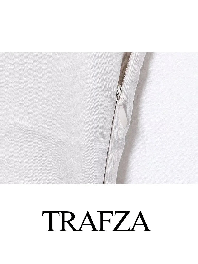 TRAFZA Women Summer High Street Pleated Dress Woman Fashion Square Collar Belt Decorate Sleeveless Zipper Mini Sling Dresses