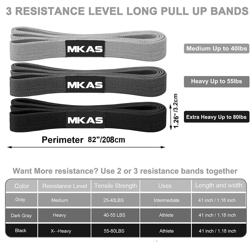 MKAS Long Resistance Loop Band Set Unisex Fitness Yoga Elastic Bands Hip Circle Thigh Squat Band Workout Gym Equipment for Home - MauBai