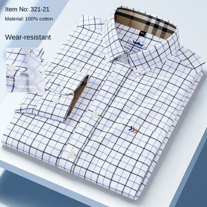 100%cotton two-color Oxford shirt  long sleeve embroidered casual white dress shirt men without pockets cotton casual shirt men