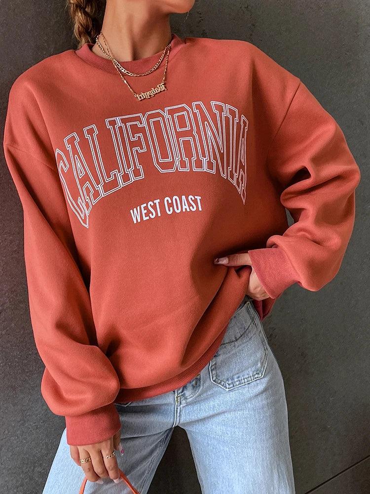 Korean Trend Woman Sweatshirts California West Coast Print Female hoodie Long Sleeves O-neck Pullovers Sporty and Rich Clothing - MauBai