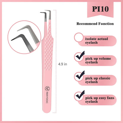 MAYOOC Eyelash Tweezers With Fiber Tips Stainless Steel High Precision Tweezer Volume Fans lash Tweezer Makeup Tools Custom Logo