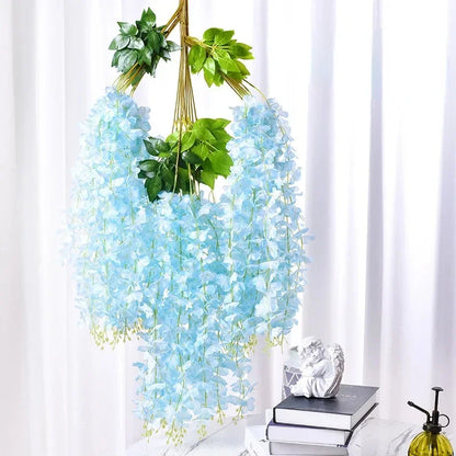 12PCs Wisteria Artificial Flowers Hanging Garland Vine Rattan Fake Flower String Silk Flowers for Home Garden Wedding Decoration