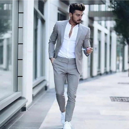 2023 Casual Fashion Luxurious Business Men's Suit for Wedding Party Tuxedos Slim Fit Peak Lapel Pink Suits Male(Jacket+Pants)