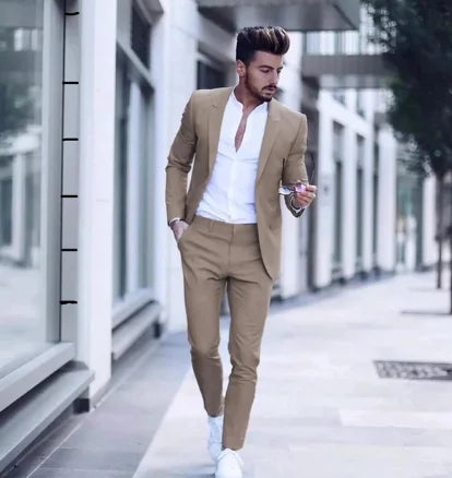 2023 Casual Fashion Luxurious Business Men's Suit for Wedding Party Tuxedos Slim Fit Peak Lapel Pink Suits Male(Jacket+Pants)